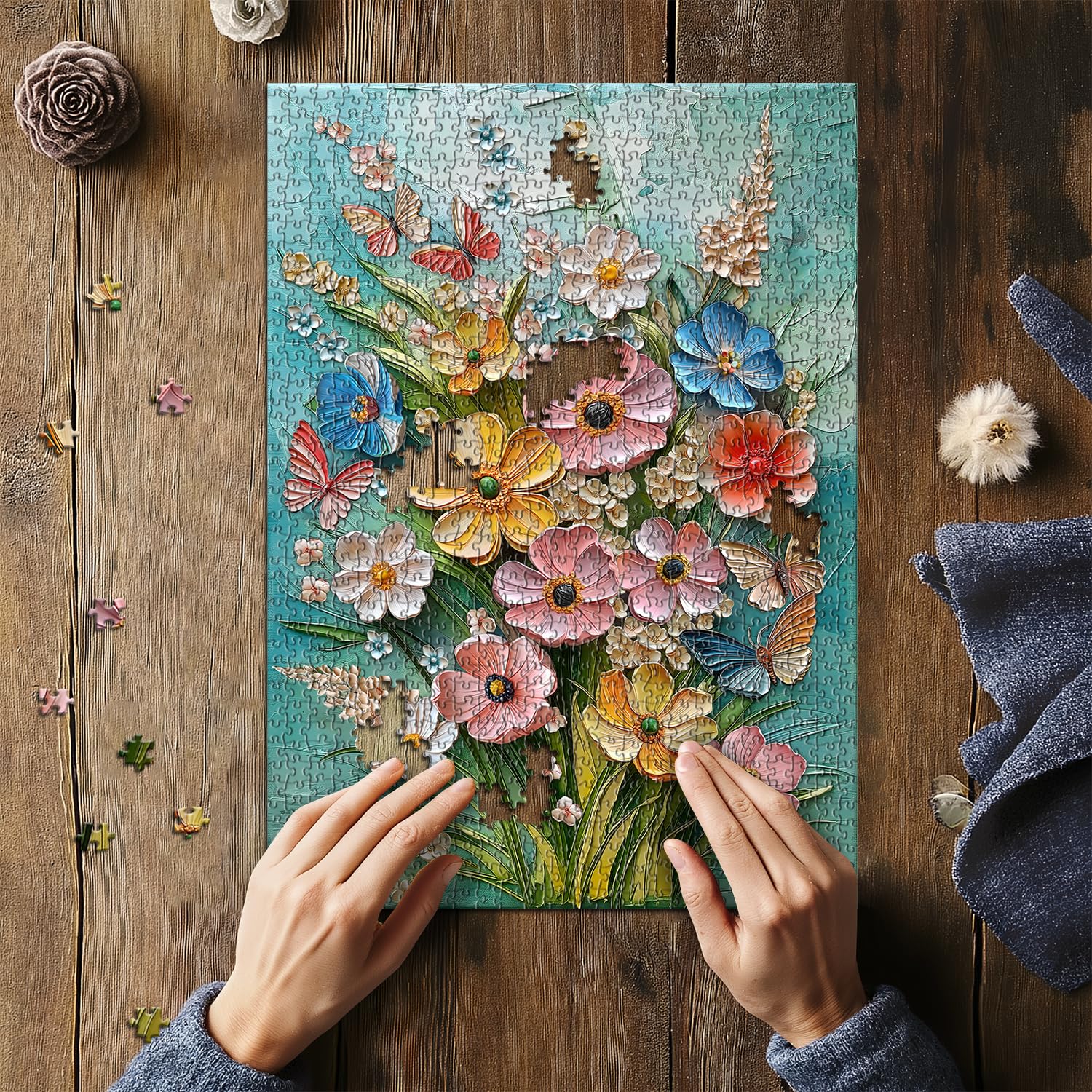 PICKFORU Wildflower art puzzle showcases colorful blooms, perfect for cozy, productive nights.