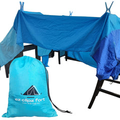 Pickle & Olive ez clipz giant blanket used as a fort base