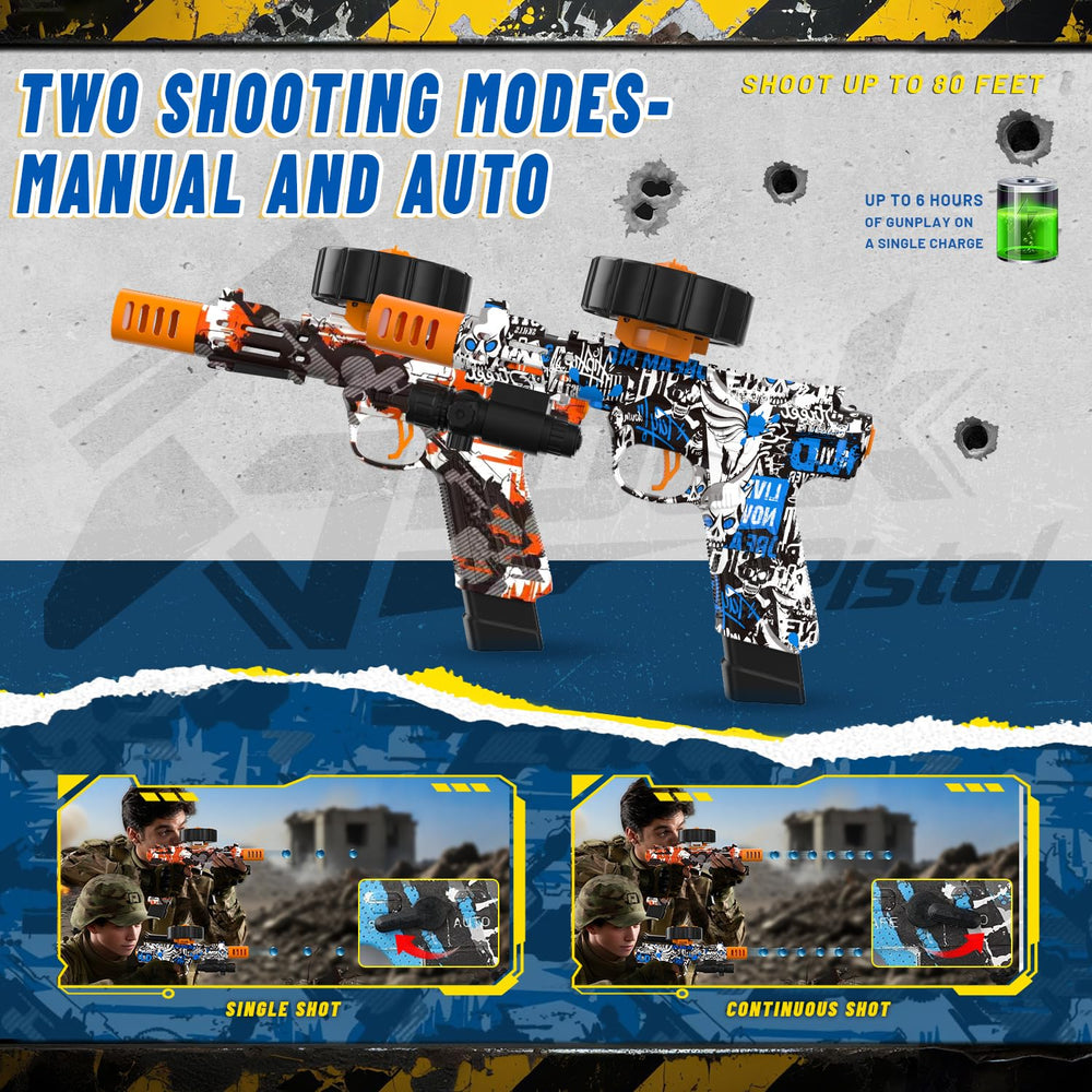 PICKMERA backyard shooting scene with two blasters
