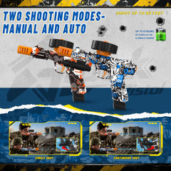 PICKMERA backyard shooting scene with two blasters