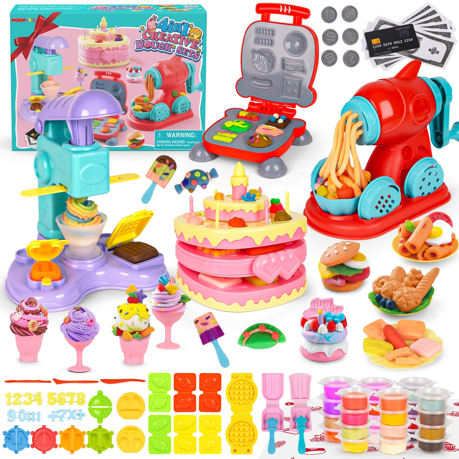 Pickuparts 4-in-1 dough set shows ice cream maker for imaginative play