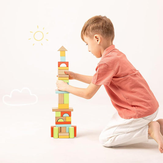Pidoko Kids wooden blocks building a car to support fine motor skills