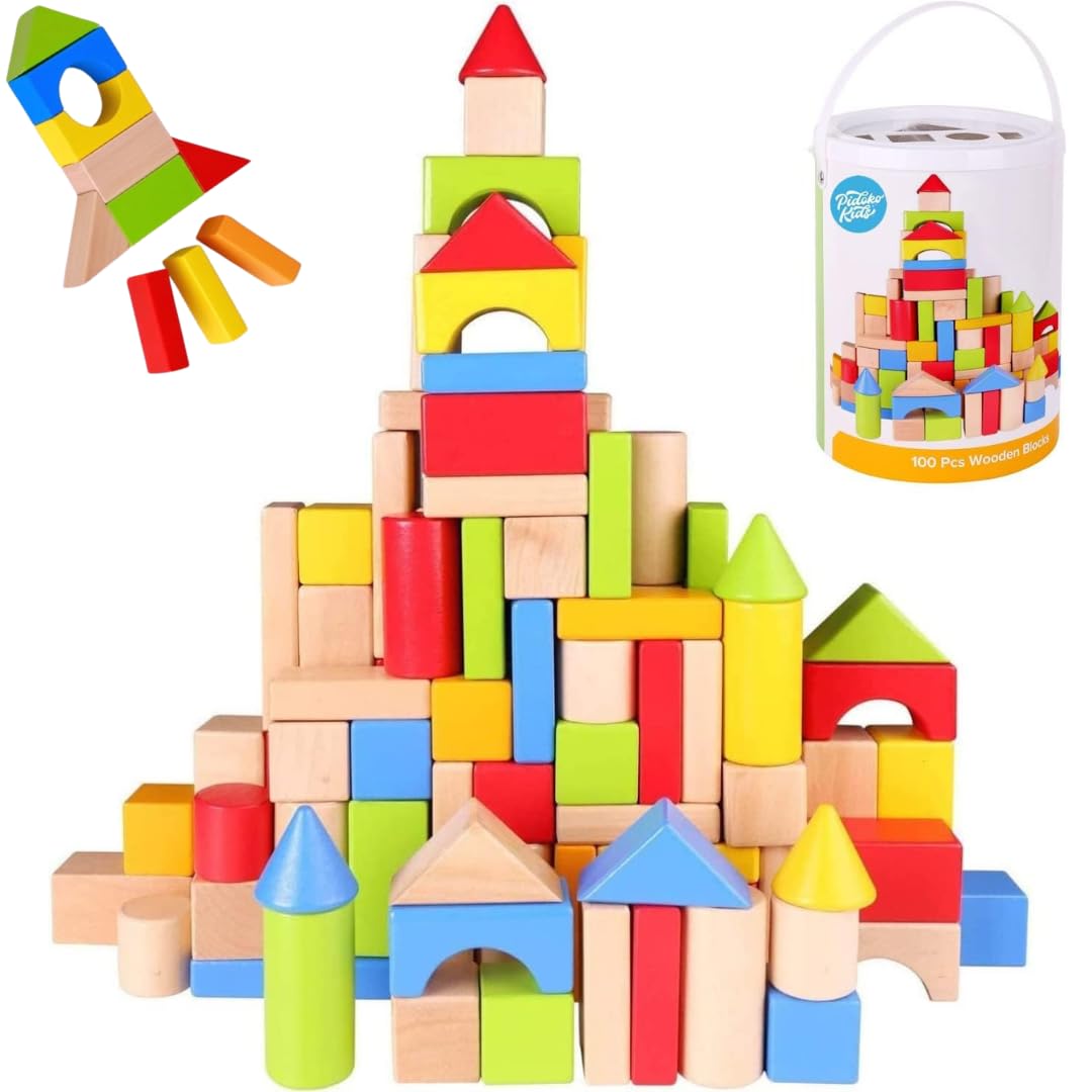 Pidoko Kids colorful wooden blocks encourage imaginative play and color recognition.
