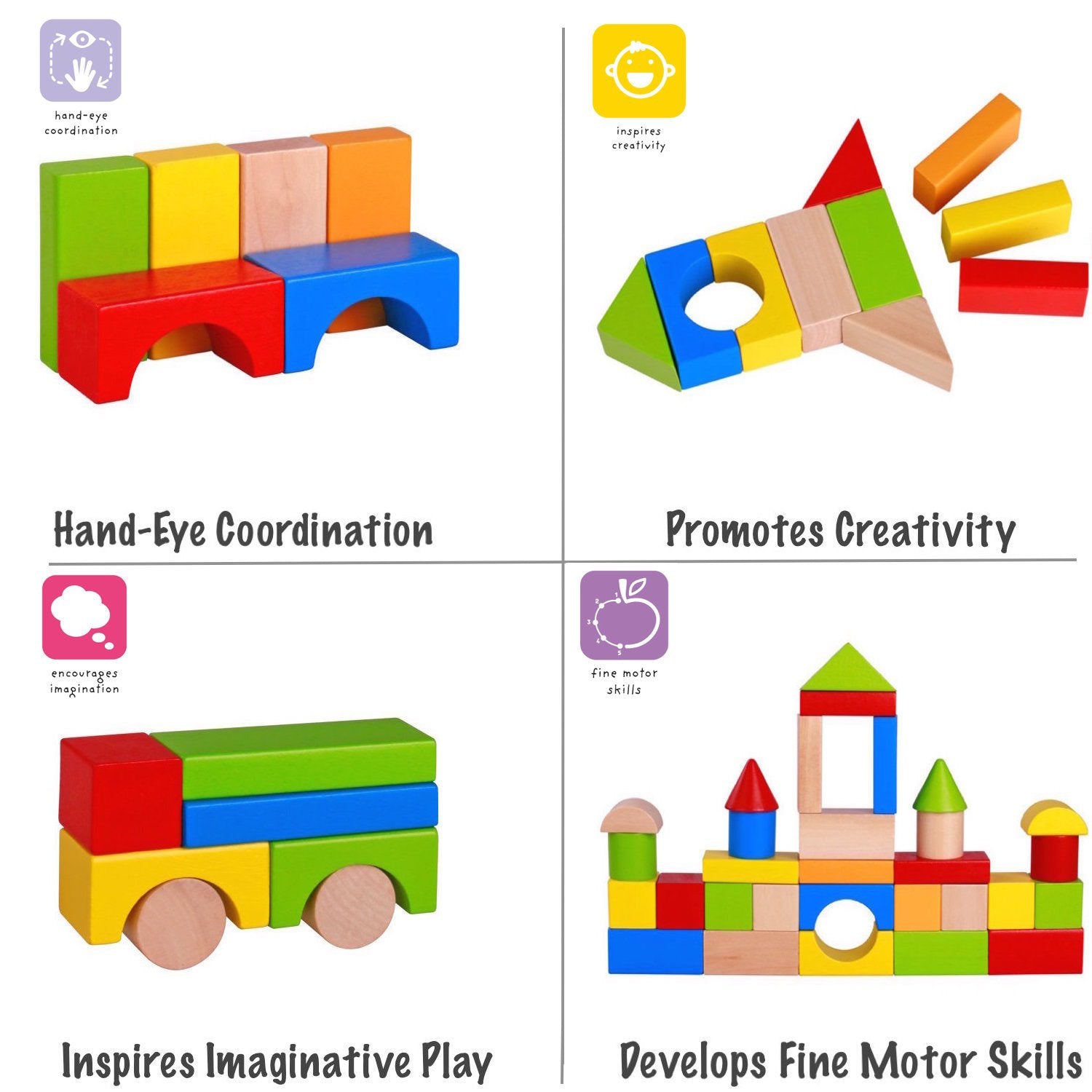Pidoko Kids wooden blocks with smooth edges ensure safe toddler play.