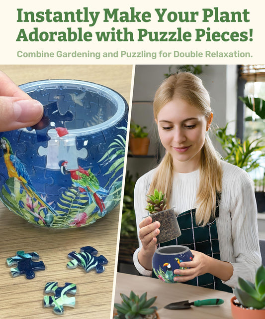 PieceRelax 3D Puzzle Planter assembly showing interlock design for sturdy display