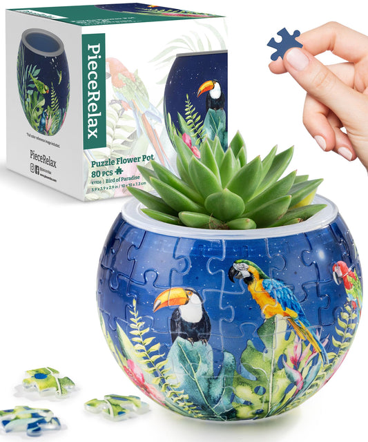 PieceRelax 3D Puzzle Planter with bird-of-paradise pattern for indoor succulents