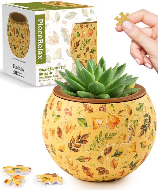 PieceRelax 3D puzzle planter front view showcases the elegant green pattern for stylish indoor decor