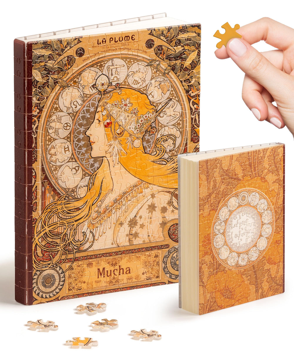 PieceRelax Alphonse Mucha Zodiac cover with interlocking puzzle pieces.