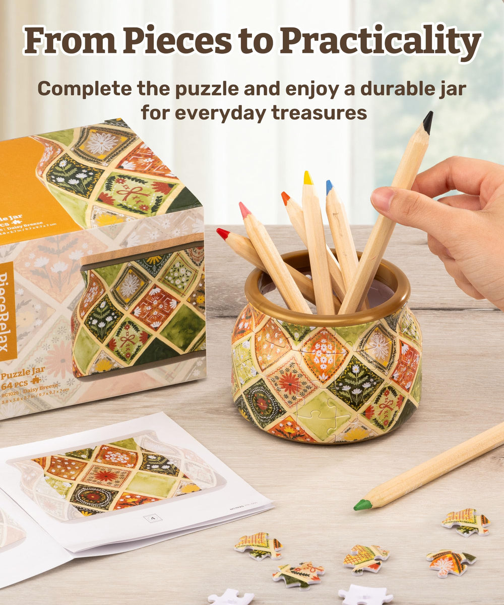 PieceRelax Daisy Breeze wooden lid closeup emphasizing organized storage