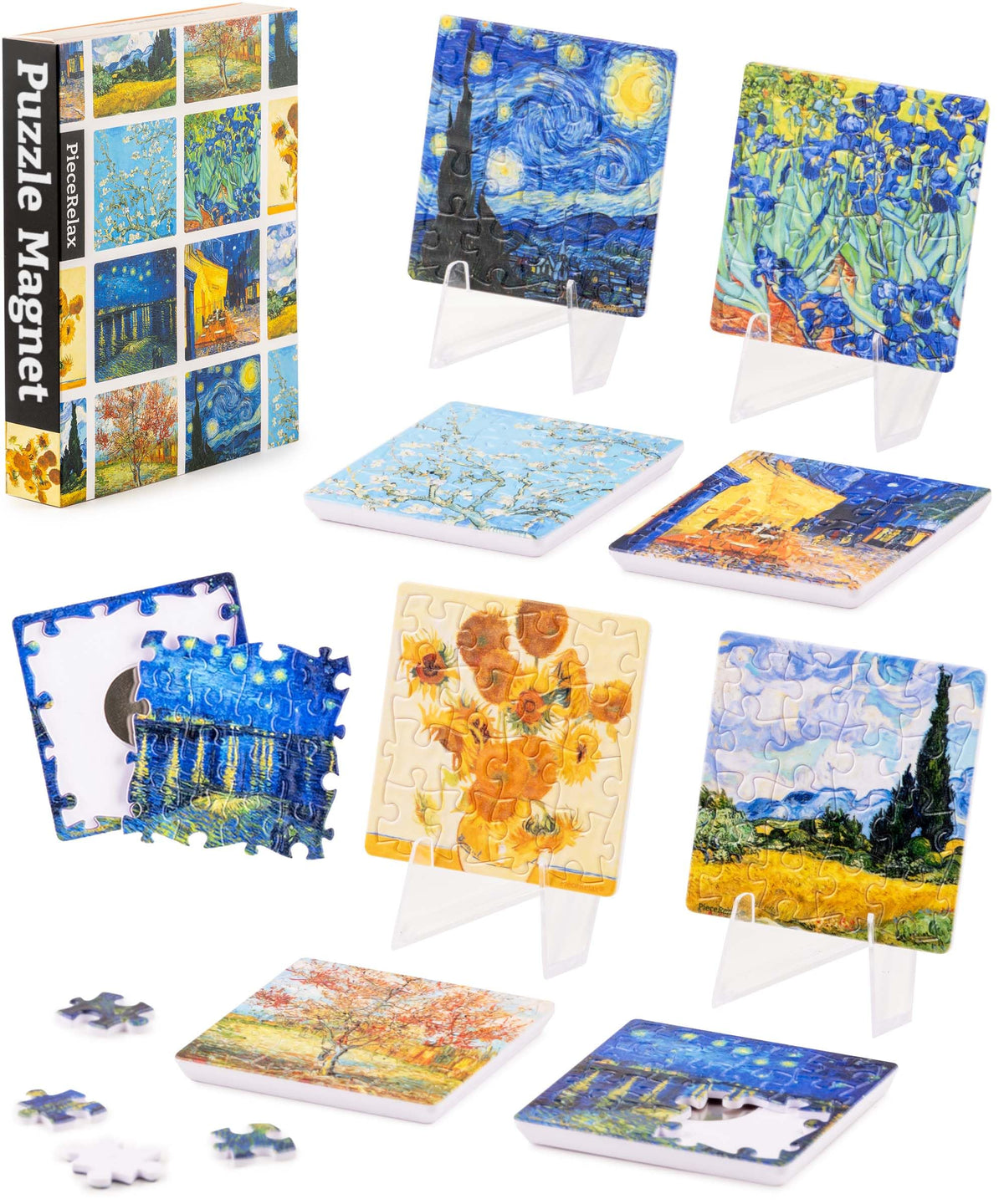 PieceRelax magnet puzzle for adults with Van Gogh palette for fridge display.