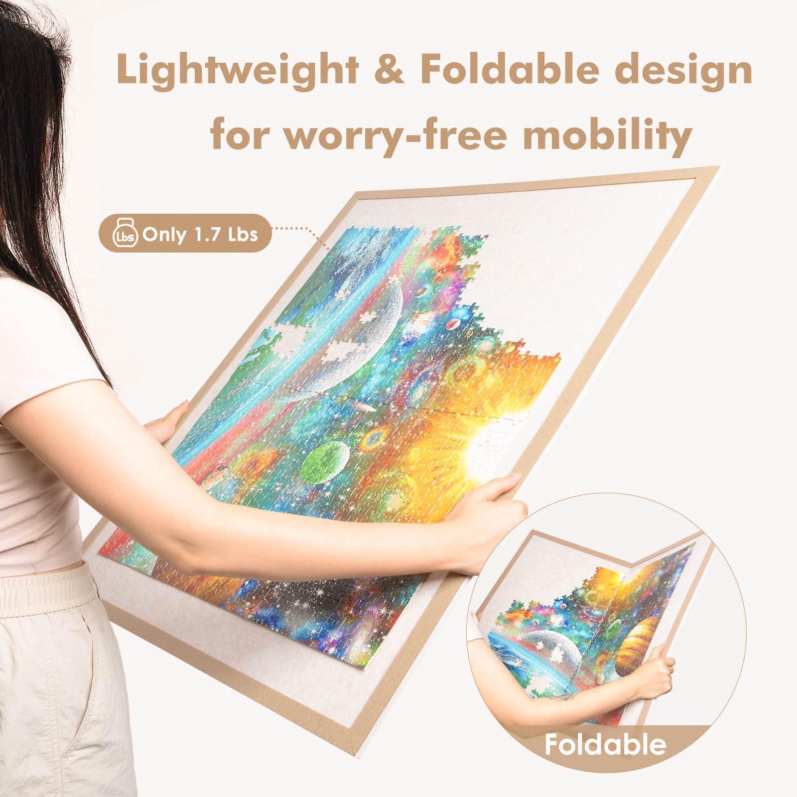 Piecevana jigsaw board lightweight at 1.1 lbs for easy room-to-room use.