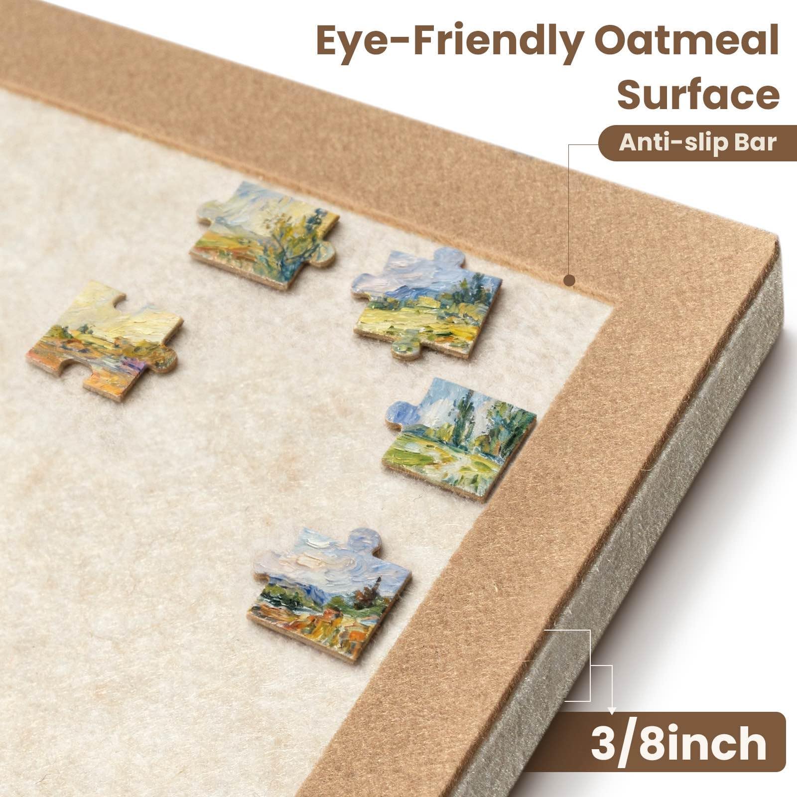 Piecevana jigsaw board soft felt surface grips pieces without slips.