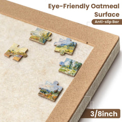 Piecevana jigsaw board soft felt surface grips pieces without slips.