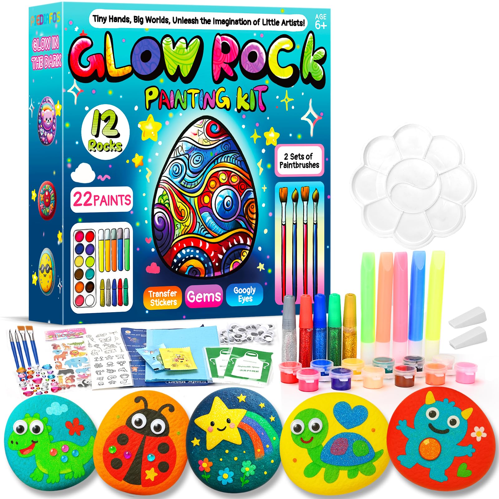PiediaFos Rock Painting Kit rocks ready for vibrant, kid-friendly art projects and display.
