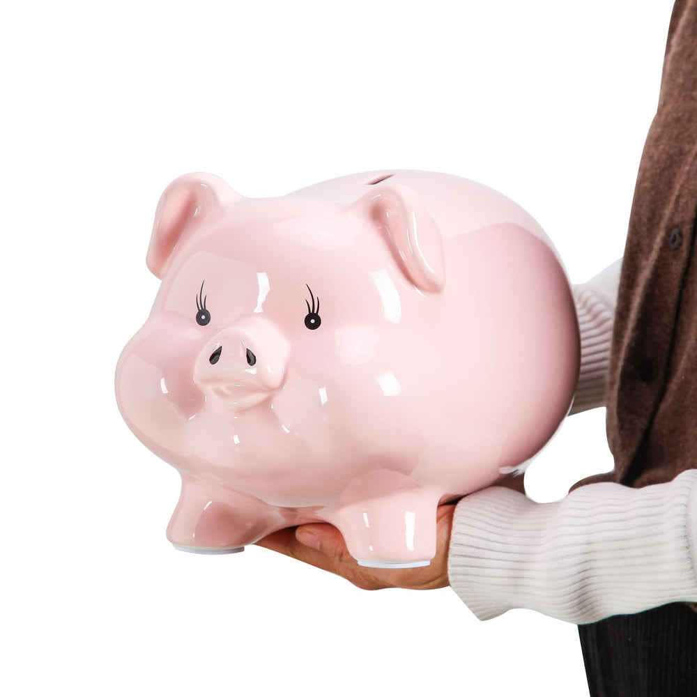 PIG WORLD 11-inch ceramic piggy bank front view for stylish savings.