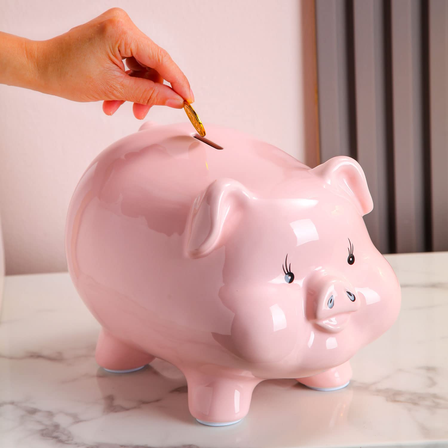 Gift-ready money jar displayed with festive accents.