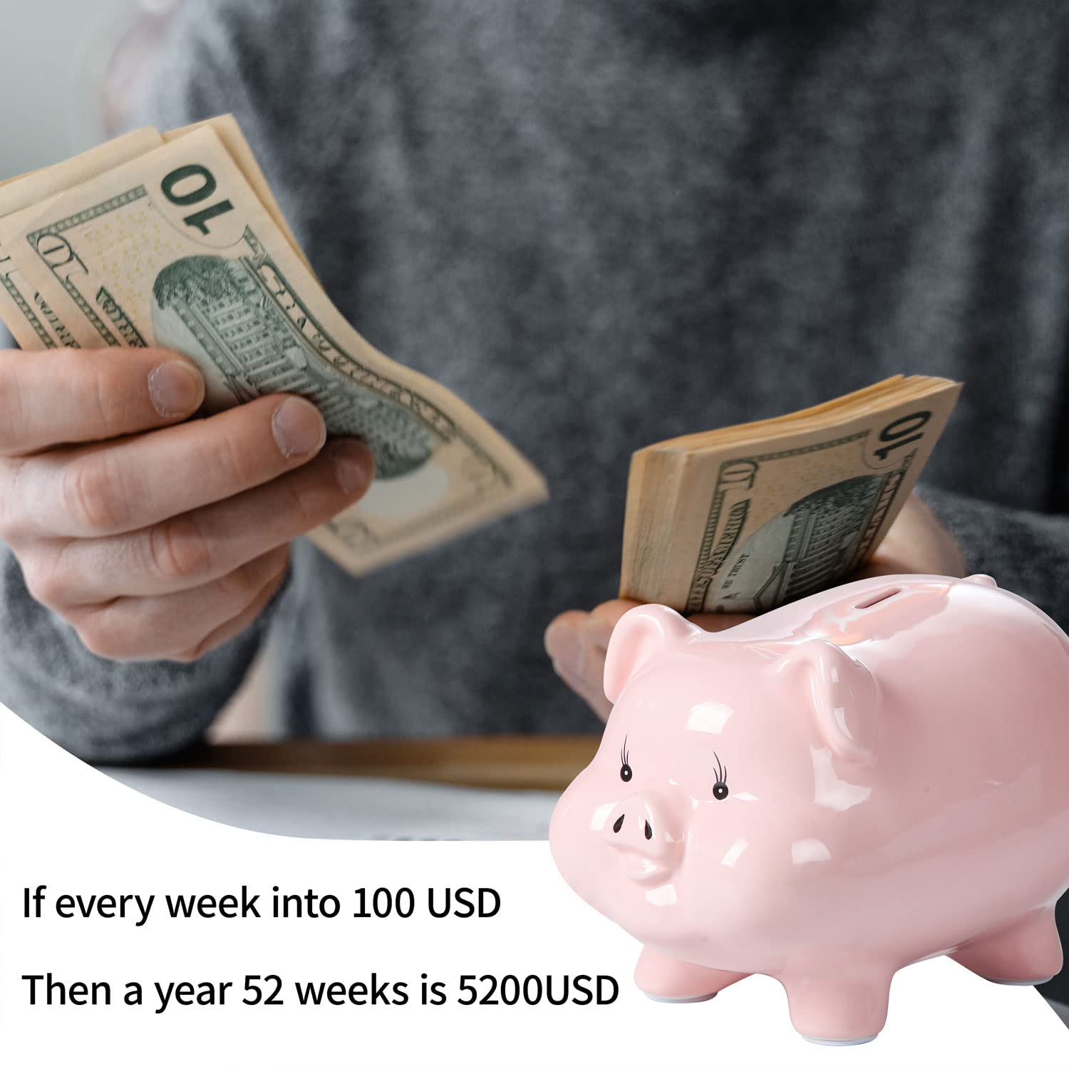 PIG WORLD piggy bank used as living room decor.