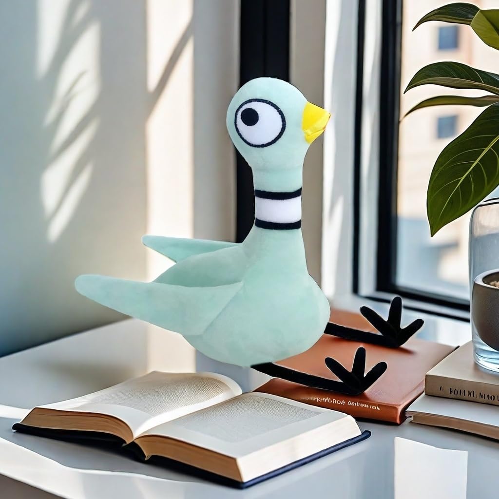 Pigeon Plush cuddly pose highlights kid-friendly toy for playtime and companionship.