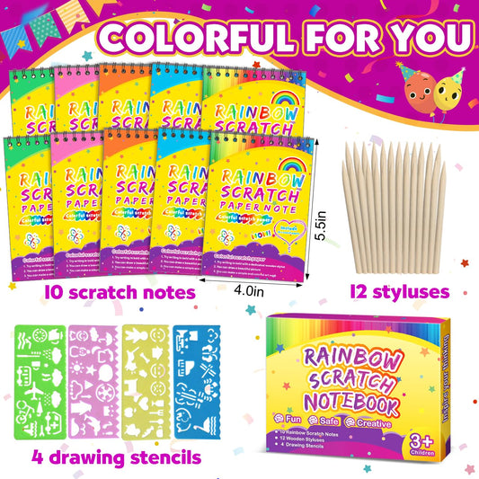 Pigipigi Kids 10-pack rainbow scratch notepads with bold color layers
