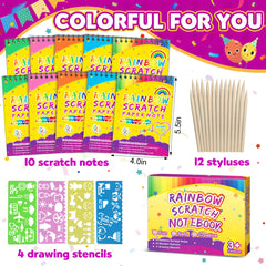 Pigipigi Kids 10-pack rainbow scratch notepads with bold color layers