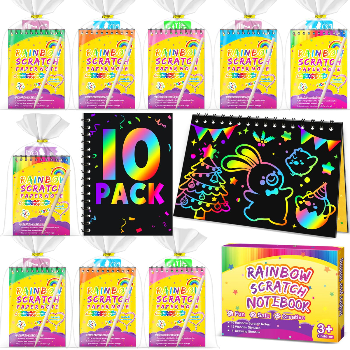 Pigipigi Kids rainbow scratch notebook box with vibrant color reveals