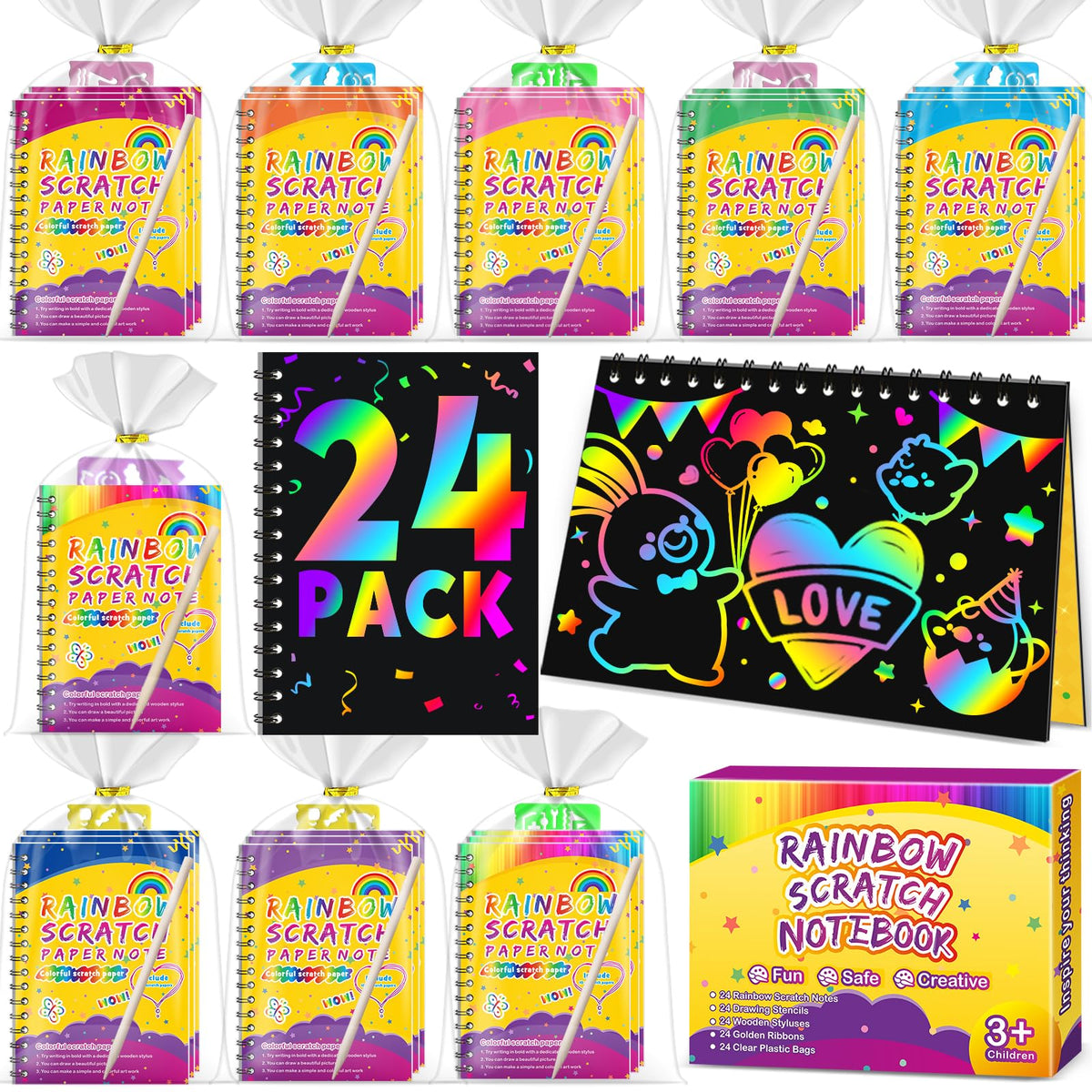 Pigipigi Kids scratch art notebook pack reveals rainbow colors during play