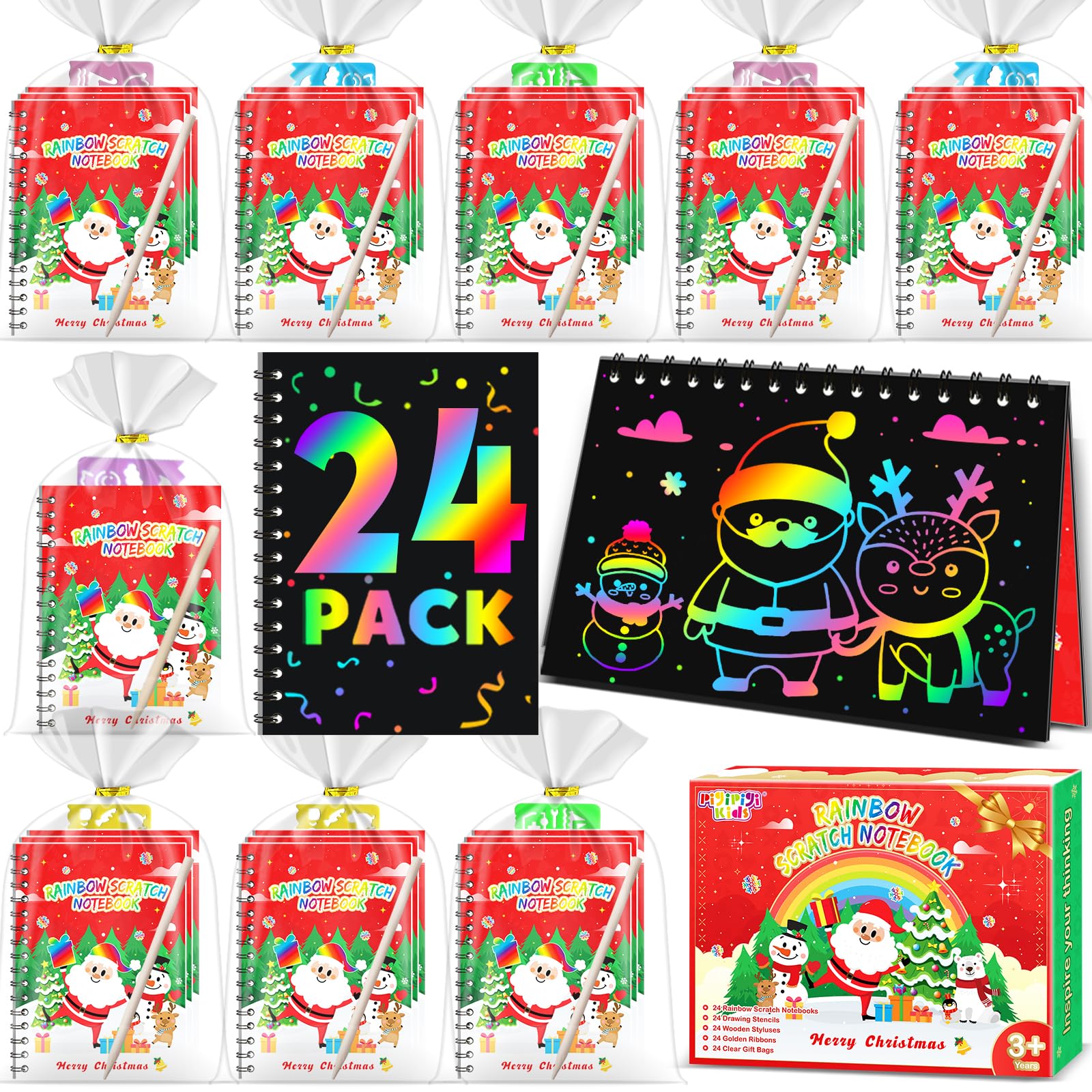 Pigipigi Kids rainbow scratch art notebook pack for festive party favors