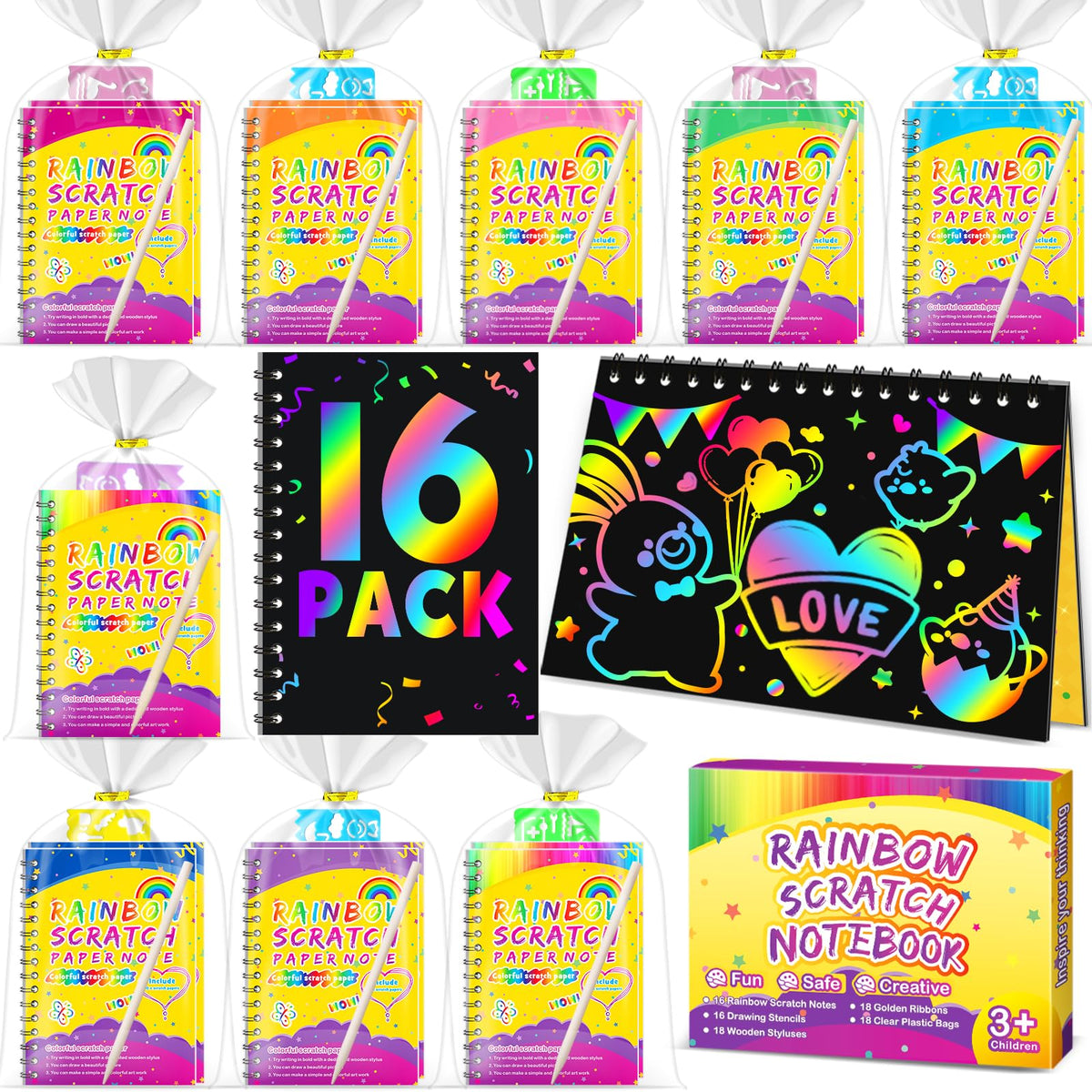 Pigipigi Kids scratch notebook set reveals rainbow colors for creative play