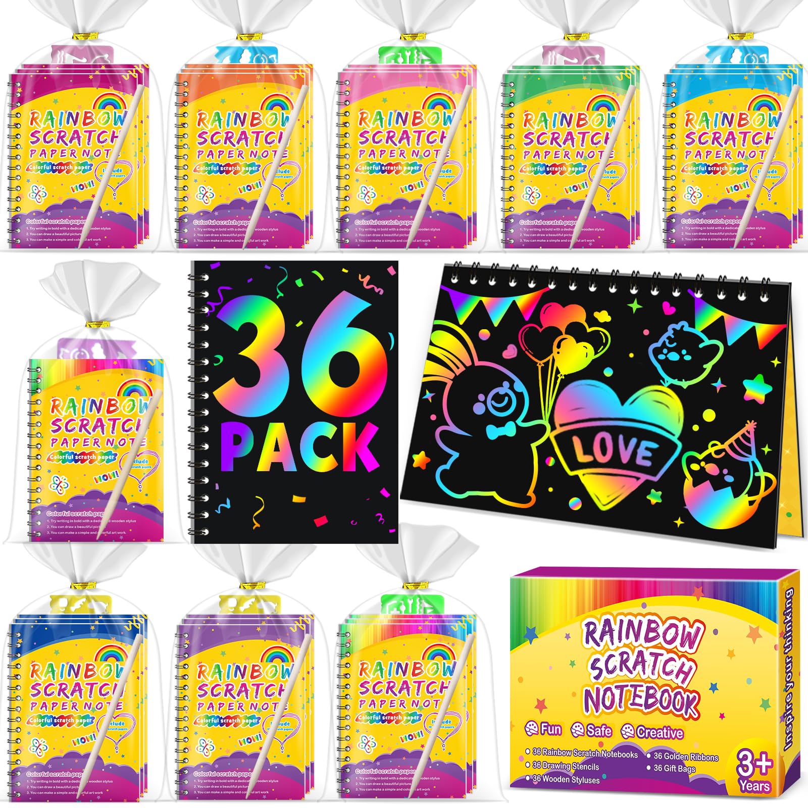 Pigipigi Kids scratch rainbow notebooks for colorful, creative play.