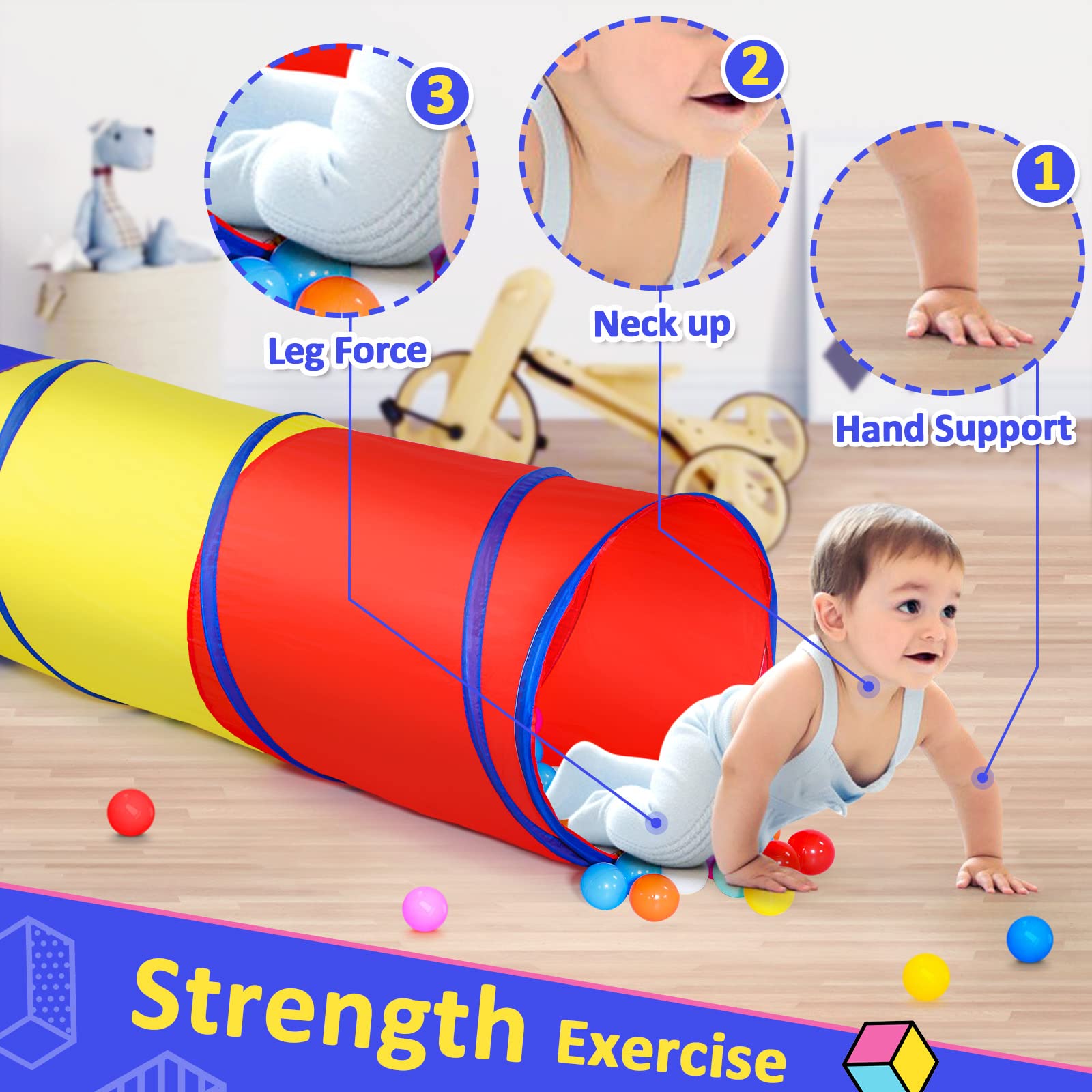 PigPigPen tunnel tent in blue with sturdy stitching for indoor-outdoor play.