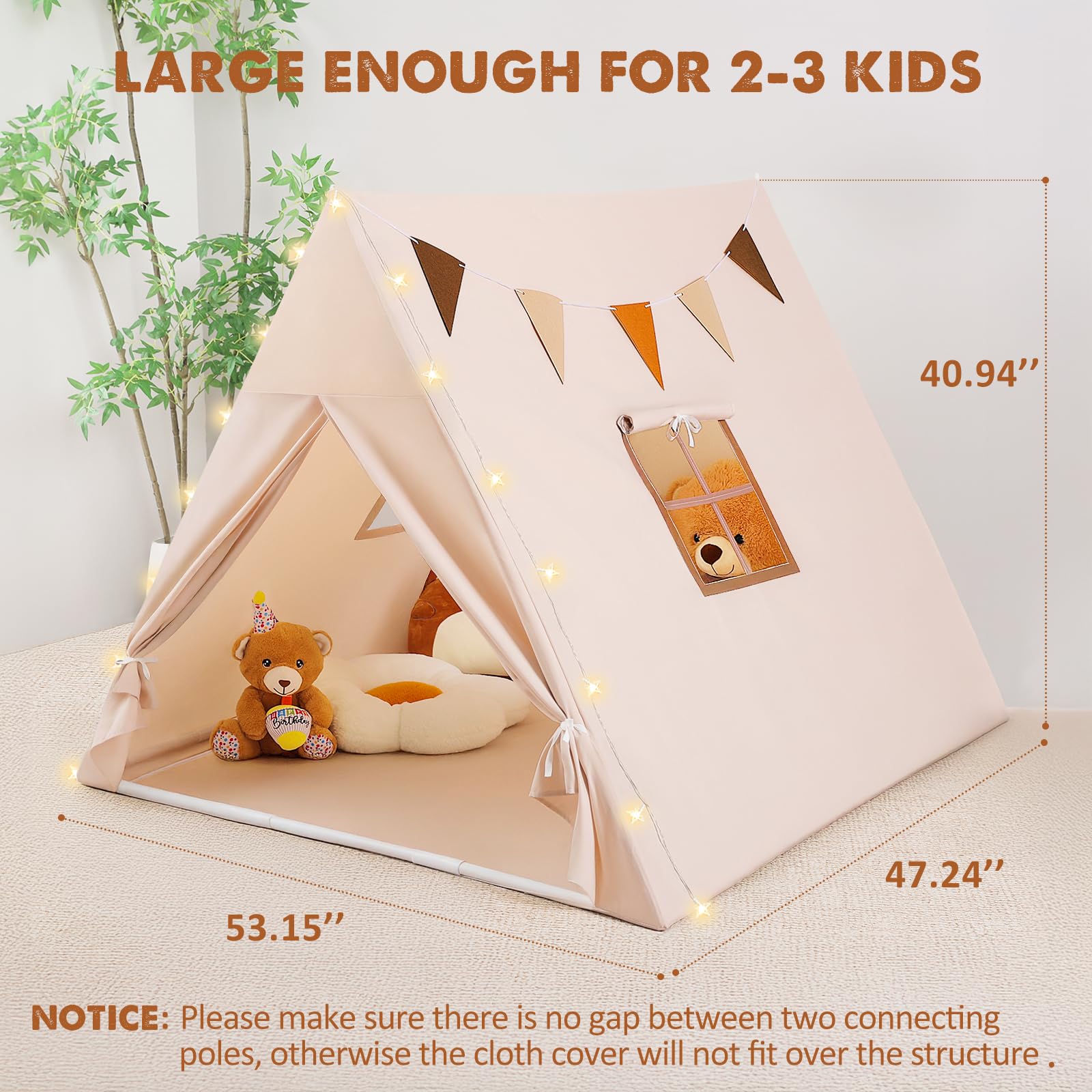 PIIKAGO Kids Tent enhances indoor decor with elegant khaki fabric