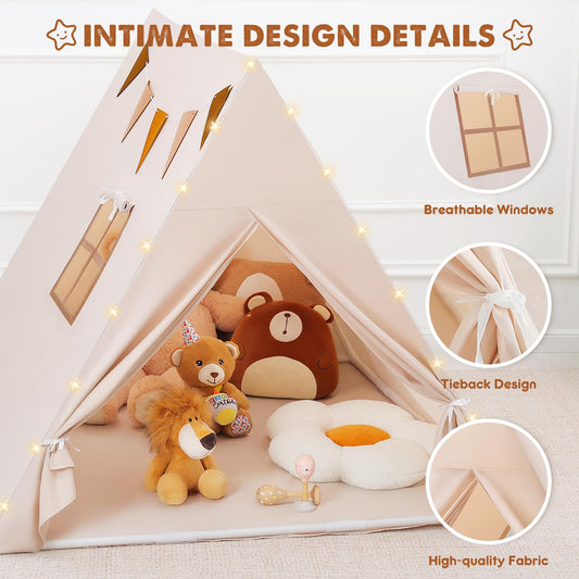 PIIKAGO Kids Tent tiny flags decorating the interior for imaginative play