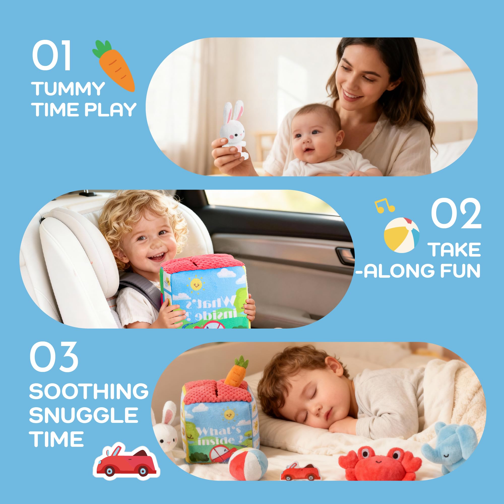 PIIKAGO on-the-go soft box makes travel engaging with portable, washable toys.