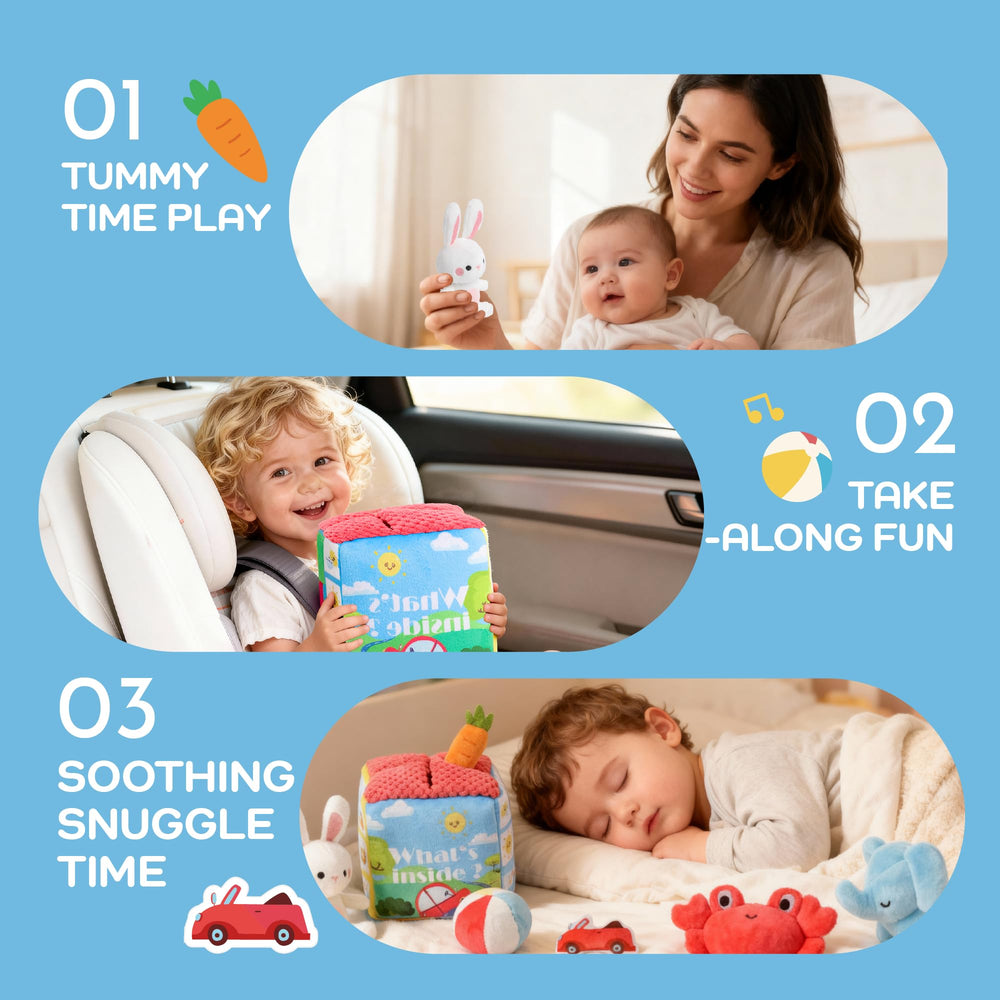 PIIKAGO on-the-go soft box makes travel engaging with portable, washable toys.