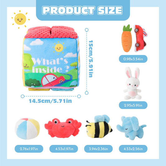 PIIKAGO sensory plush rattle engages little hands with gentle sounds and squeeze actions.
