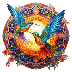Pijesaksa hummingbird mandala puzzle top view showing interlocking pieces for adults.
