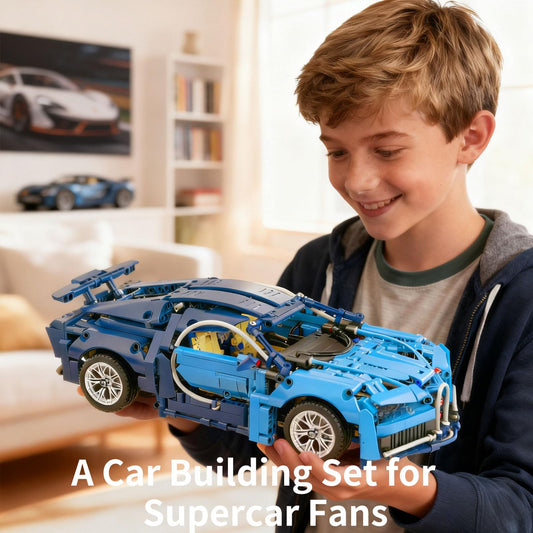 PIKARO blue race car detail showing openable doors for interactive play
