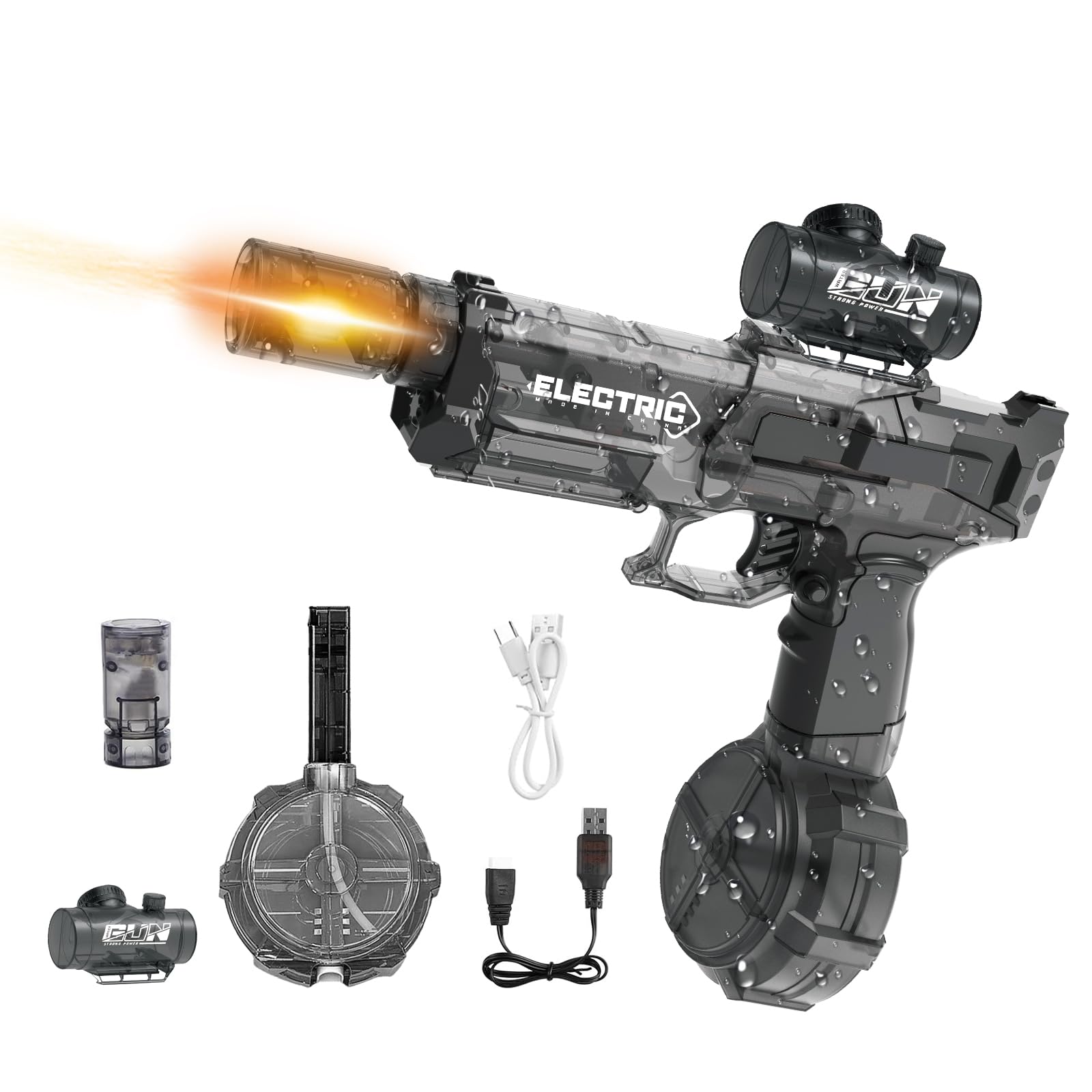 PIKARO electric water gun lights up for glow-filled night battles.