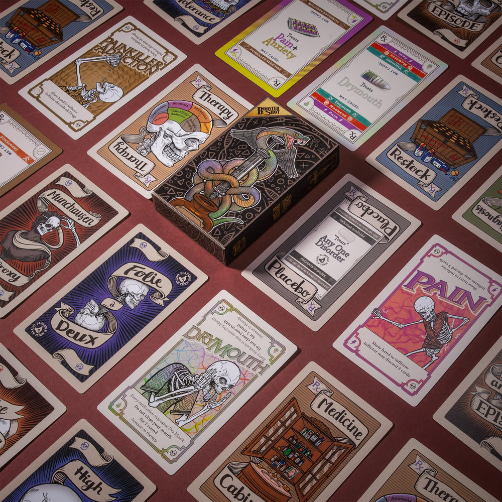 Pillbox Games Side Effects Booster Shot box compatibility, fits inside the original box for easy storage.