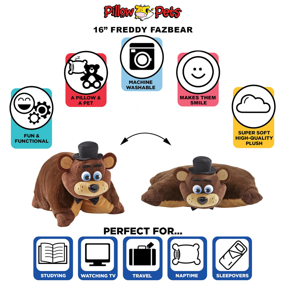 Pillow Pets Freddy Fazbear as a playful bedroom decor piece.