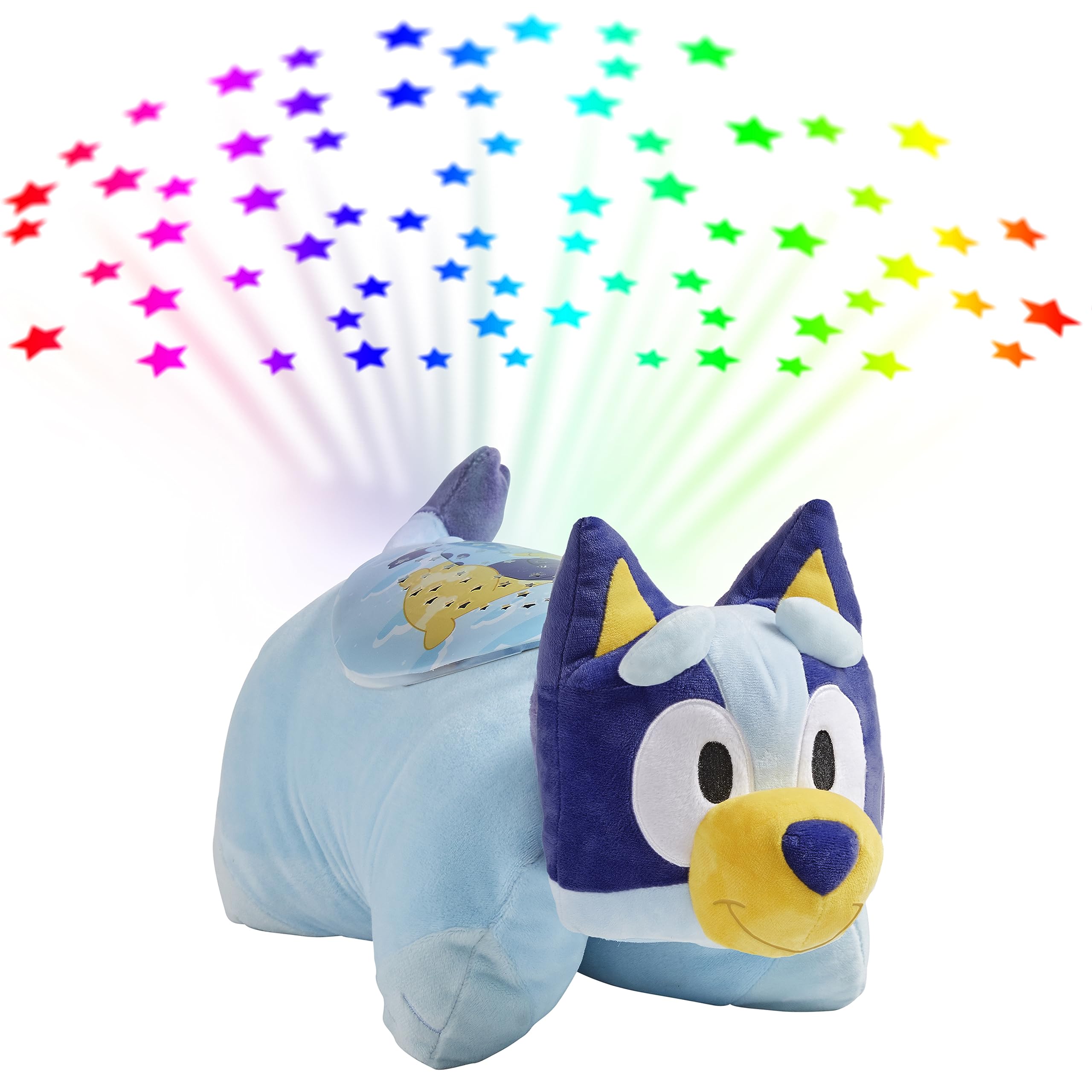 Pillow Pets Bluey Sleeptime Lite projects rainbow stars on the ceiling for cozy bedtimes.