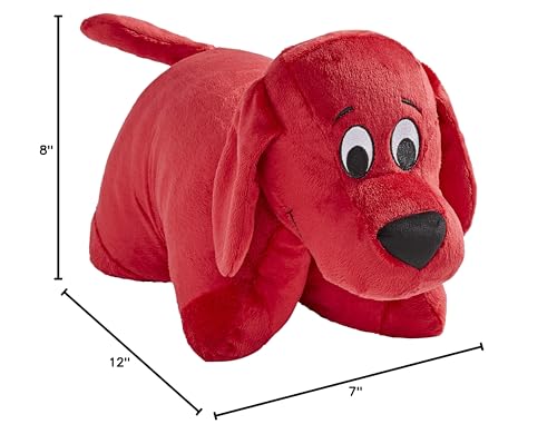Pillow Pets Clifford travels with you, turning into a pillow for comfort.