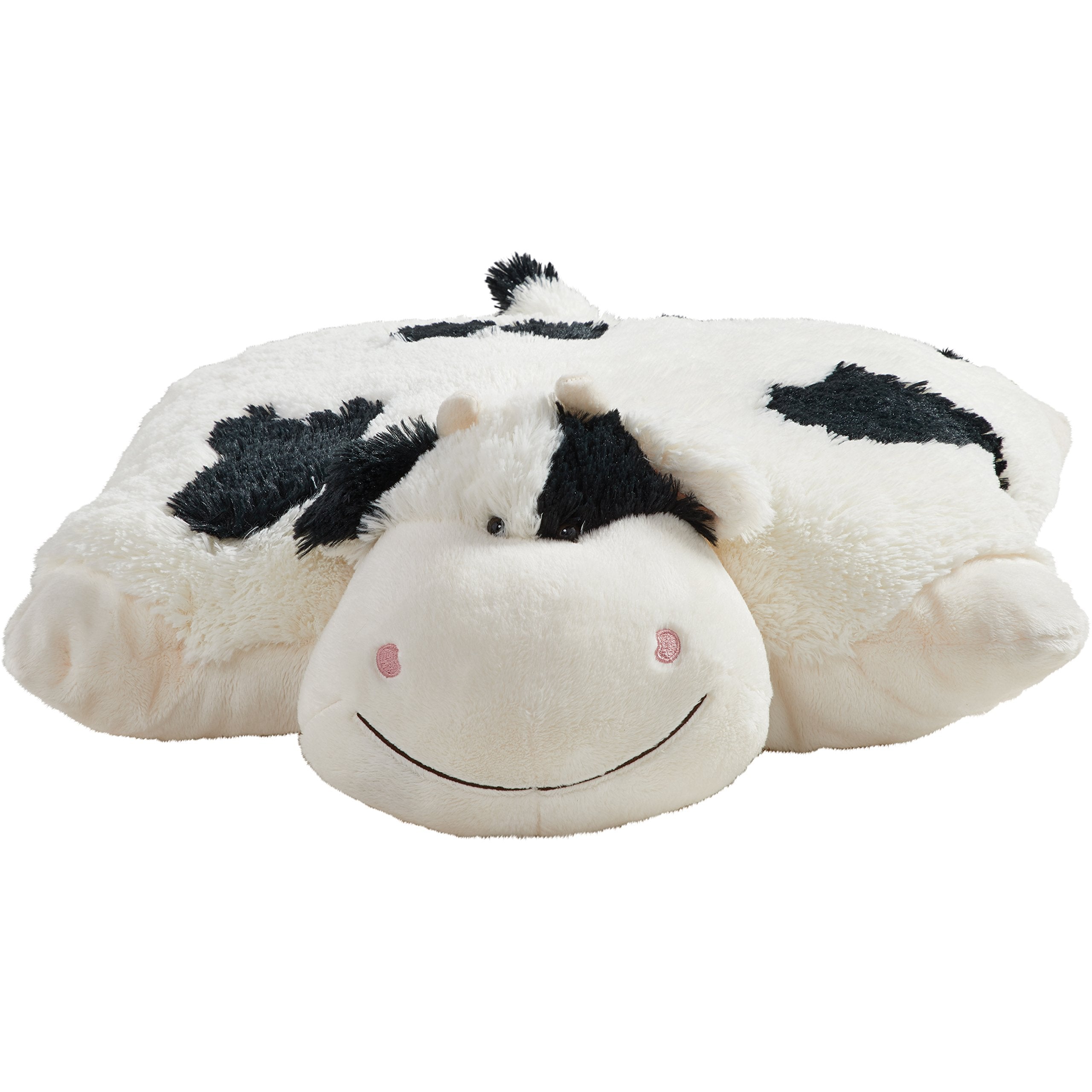 Pillow Pets Cozy Cow Velcro pillow transformation for cozy sleep.