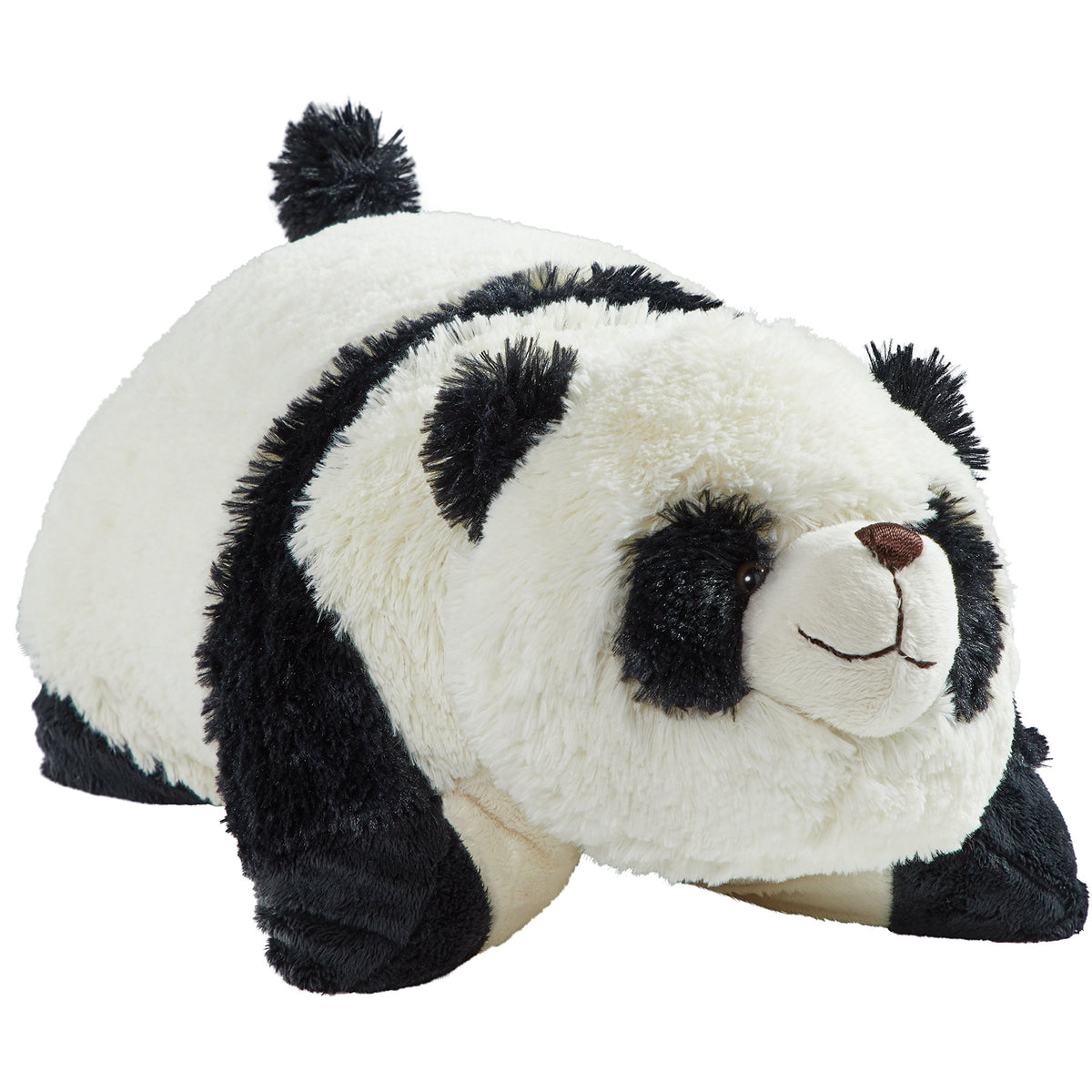 Pillow Pets Comfy Panda plush toy in soft chenille for cozy cuddles.