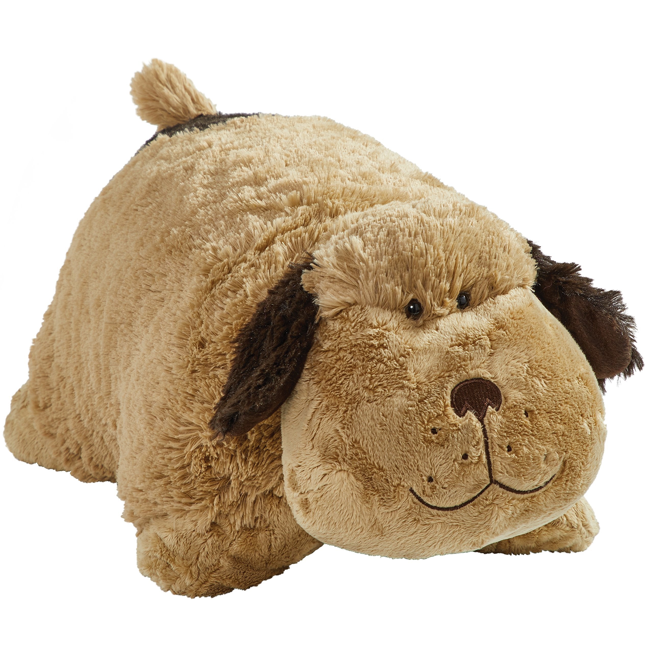 Pillow Pets Snuggly Puppy opens to a cozy pillow for naps on the go.