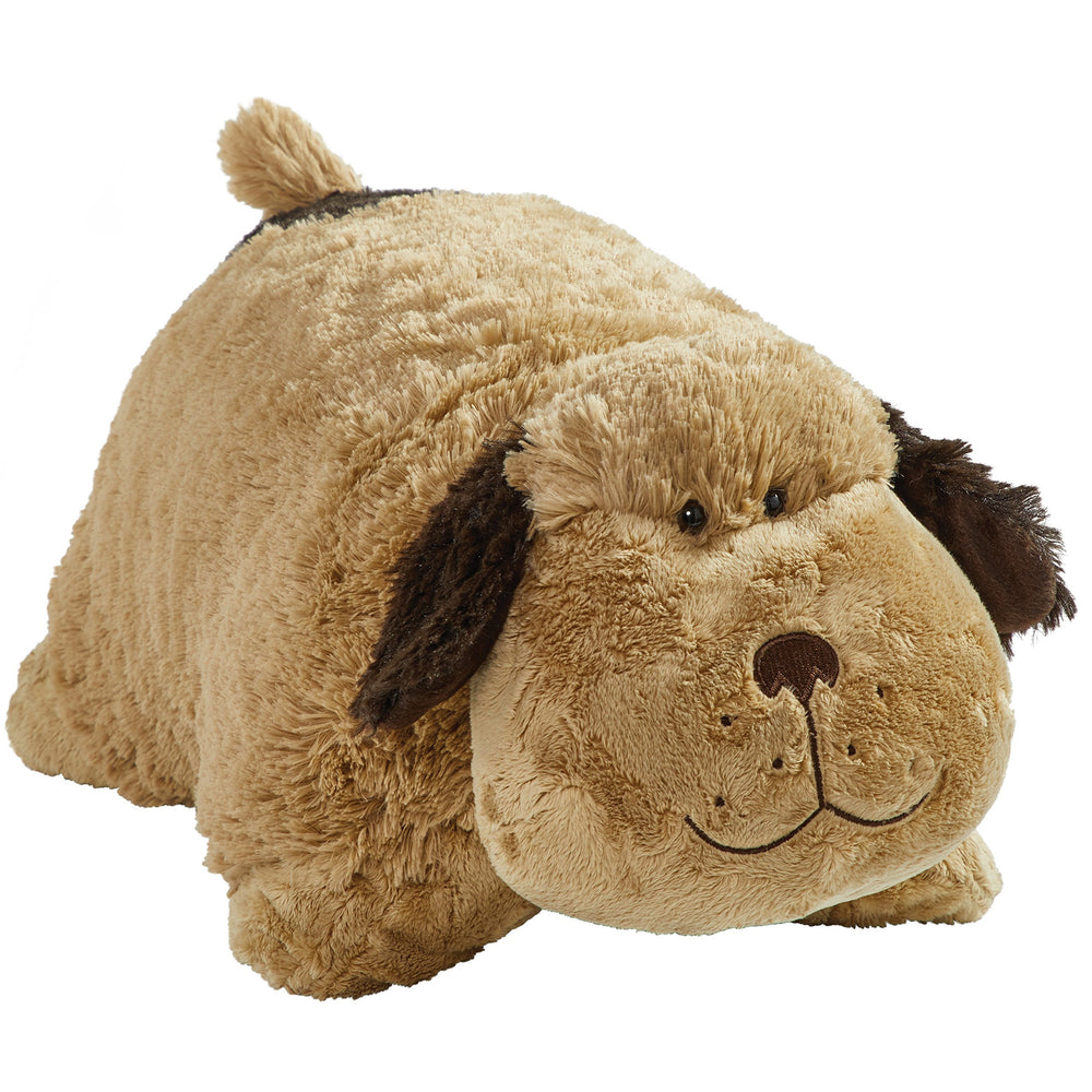 Pillow Pets Snuggly Puppy opens to a cozy pillow for naps on the go.