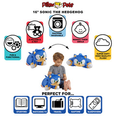 Sonic Hedgehog Pillow Pets shown as a night pillow for bed.