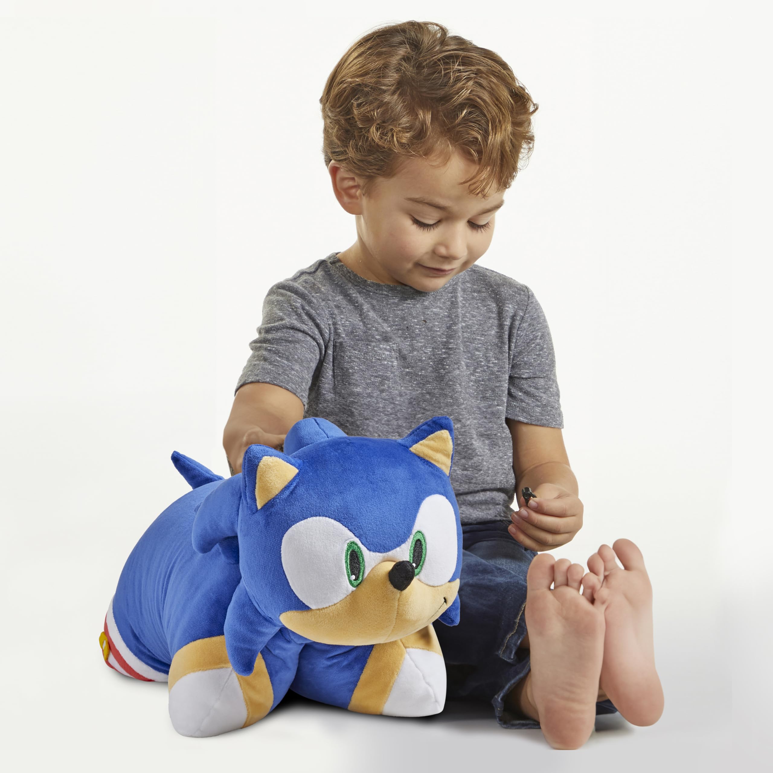 Close-up of soft fabric on Sonic Pillow Pets for cuddling.