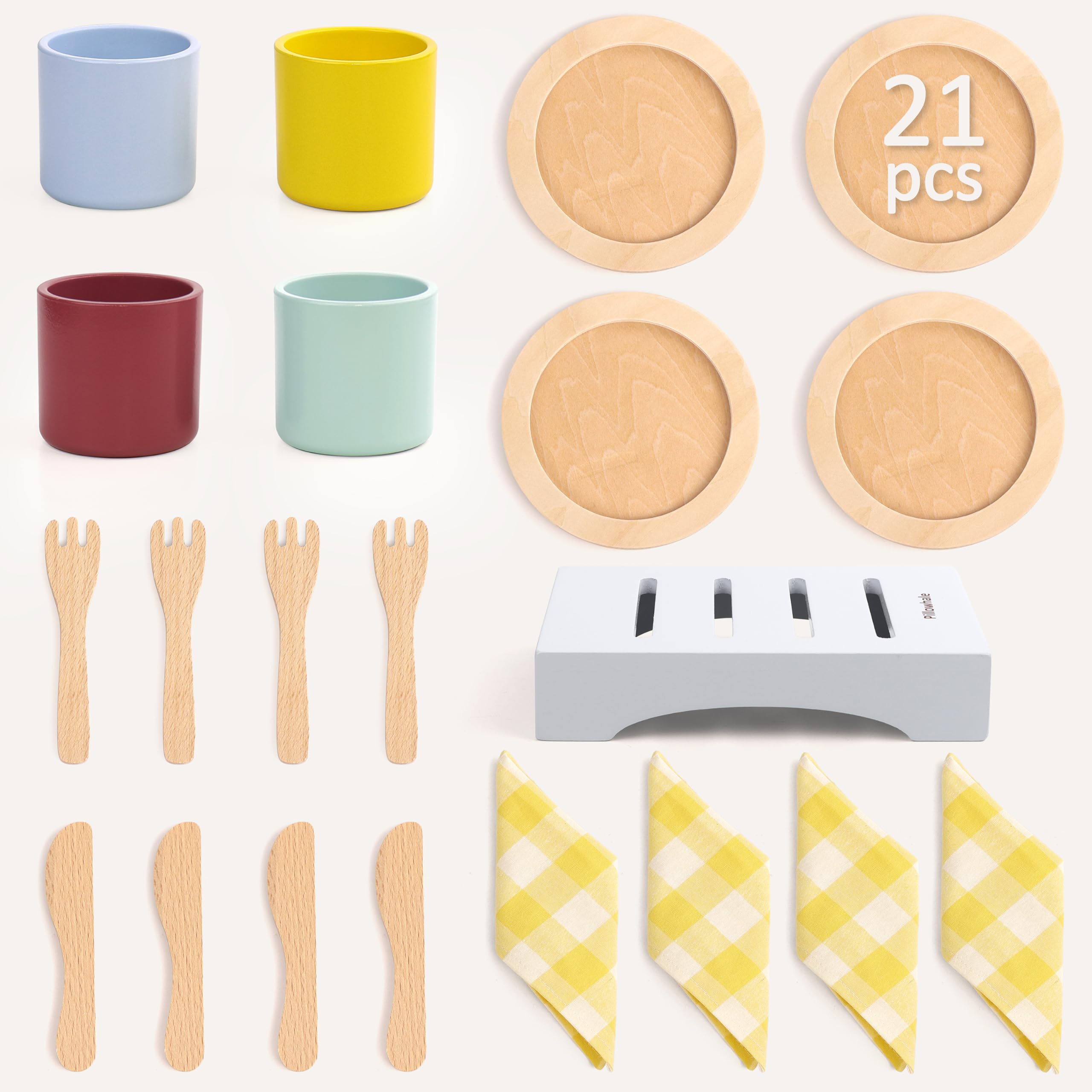 Pillowhale wooden cutlery forks for safe, realistic play meals