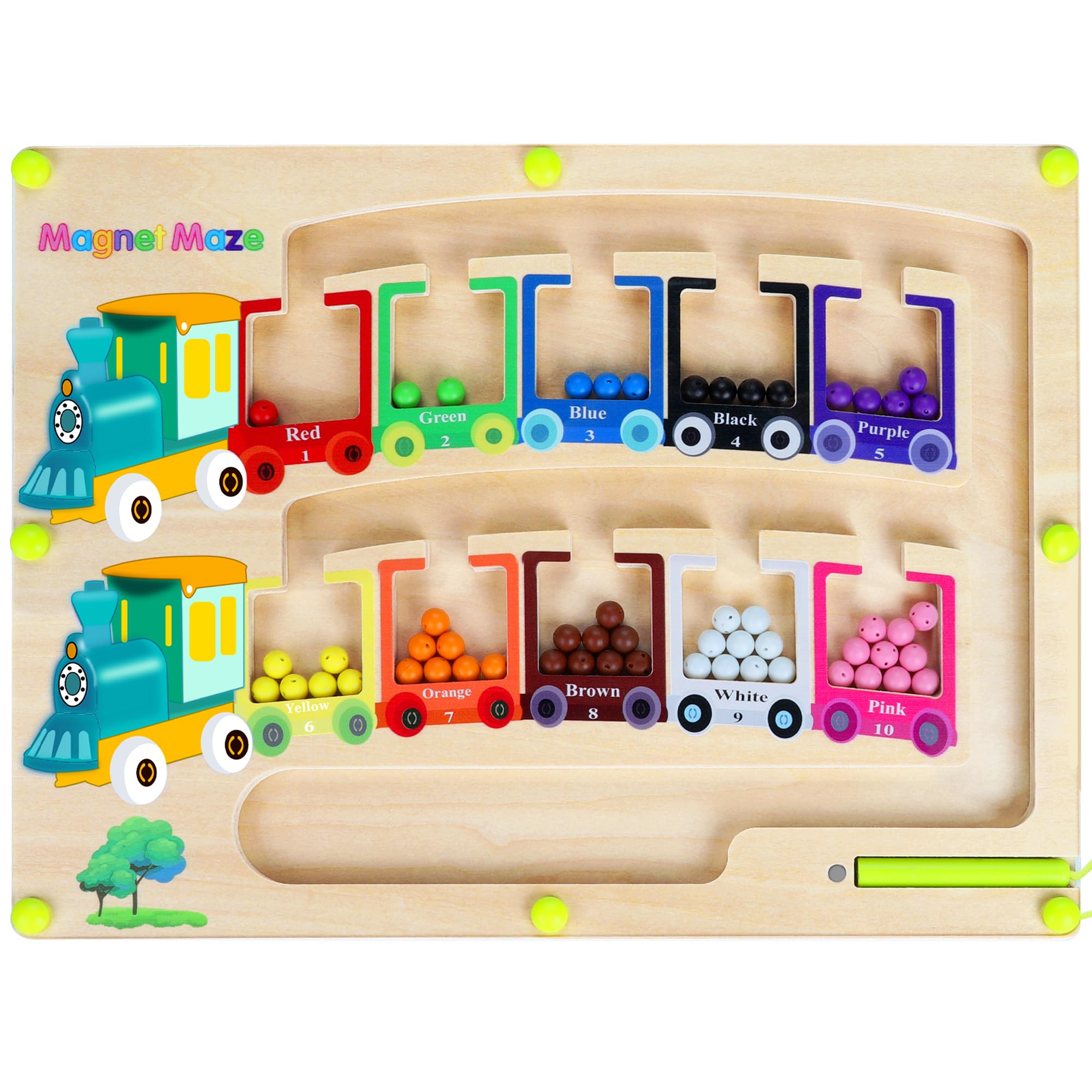 Pincush magnetic color-number maze board for fine motor skills during play